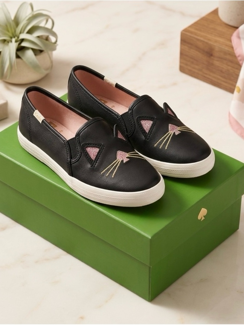 🆕 Keds x Kate Spade New York Double Decker Cat slip-on sneakers girls 8 toddler